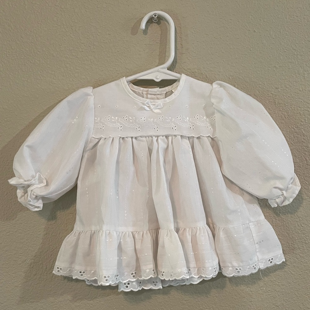 Vintage White Eyelet Puff-Sleeve Baby Dress